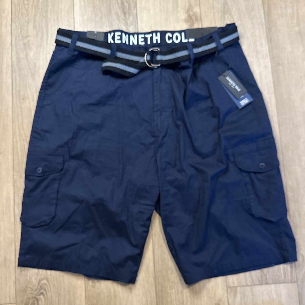 NEW Kenneth Cole Men's Big & Tall Navy Blue Mobility Cargo Short 46 Tech‎ Belt